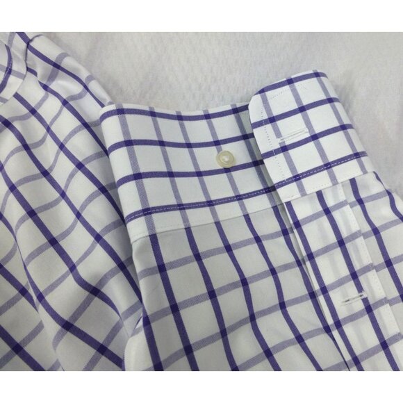 Paul Fredrick Mens Non-Iron Classic Fit Checkered Dress Shirt 20 x 36 Purple & W - Picture 8 of 9